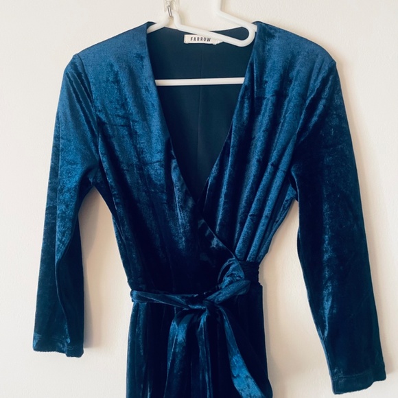 FARROW S Dark Blue Velour Wrap Midi Dress - Picture 3 of 9